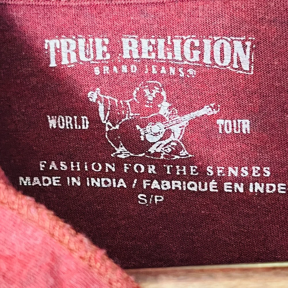 True Religion Hoodie Men’s‎ Small Maroon Henley Shirt Pullover Embroidered Logo